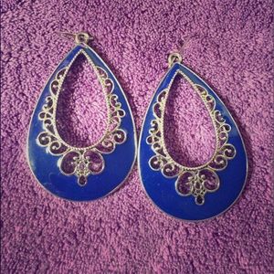Blue enamel tear drop earrings